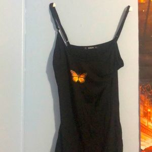 Shein black long dress butterfly print